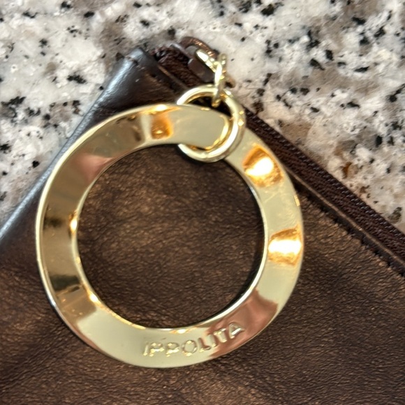Ippolita Brown Leather Pouch accented w/Gold-Wavy-Circle Zipper Pull Lined - Picture 5 of 5